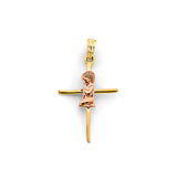 14K Two Tone Gold Boy First Communion Cross Pendant