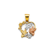 Load image into Gallery viewer, 14K Tri Color Gold Heart Dove Pendant