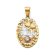 Load image into Gallery viewer, 14K Tri Color Gold CZ Oval Te Amo Pendant