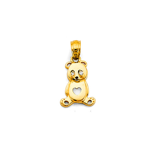 14K Yellow Gold CZ Teddy Bear Pendant