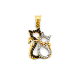 14K Two Tone Gold CZ Cat Pendant