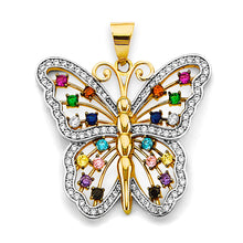 Load image into Gallery viewer, 14K Two Tone Gold Multi Color CZ Big Butterfly Pendant