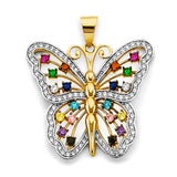 14K Two Tone Gold Multi Color CZ Big Butterfly Pendant