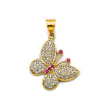 14K Two Tone Gold CZ Butterfly Pendant