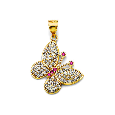 14K Two Tone Gold CZ Butterfly Pendant