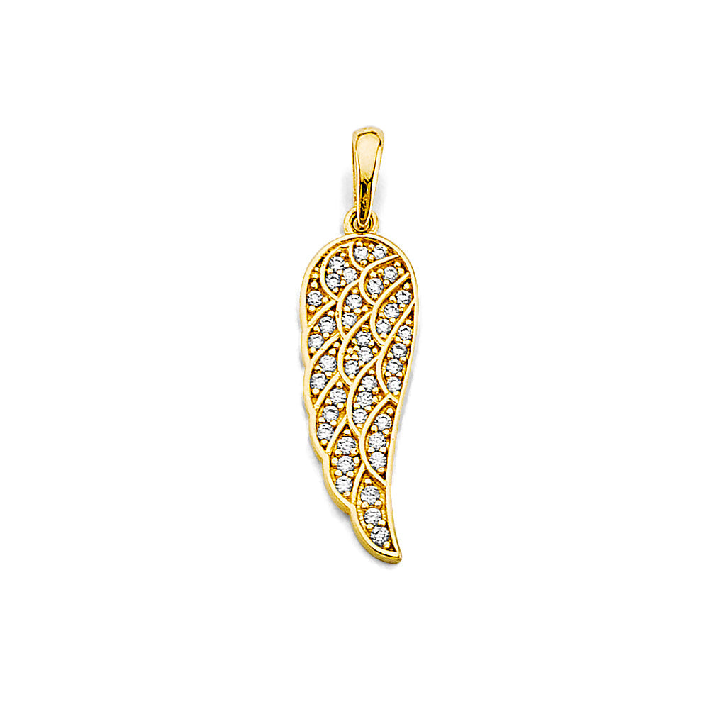 14K Two Tone Gold CZ Wing Pendant