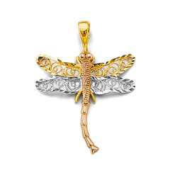 14K Tri Color Gold Dragonfly Pendant