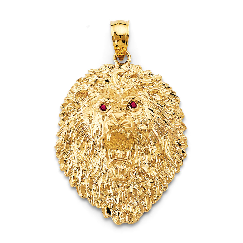 14K Yellow Gold CZ Big Lion Face Pendant