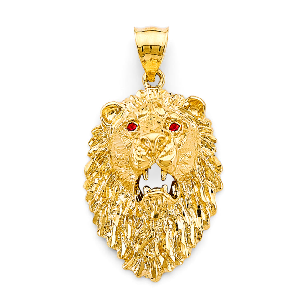 14K Yellow Gold CZ Lion Face Pendant