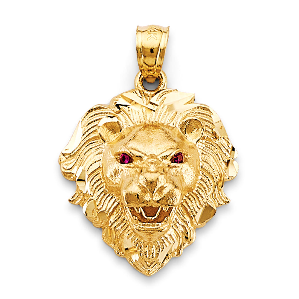 14K Yellow Gold 20mm CZ Lion Face Pendant