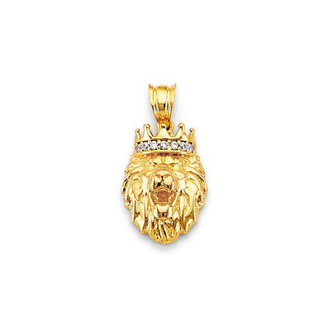 14K Yellow Gold CZ Small Lion Face Pendant