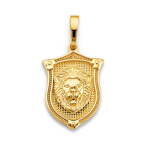 14K Yellow Gold Shield With Lion Face Pendant