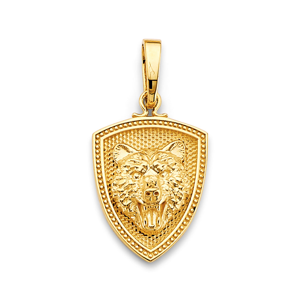 14K Yellow Gold Shield With Tiger Face Pendant