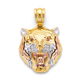 14K Tri Color Gold CZ Medium Tiger Face Pendant