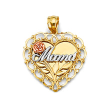 Load image into Gallery viewer, 14K Tri Color Gold Heart Mama Pendant