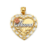 14K Tri Color Gold Heart Mama Pendant