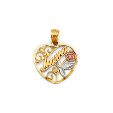 Load image into Gallery viewer, 14K Tri Color Gold 15mm Heart Mama Pendant