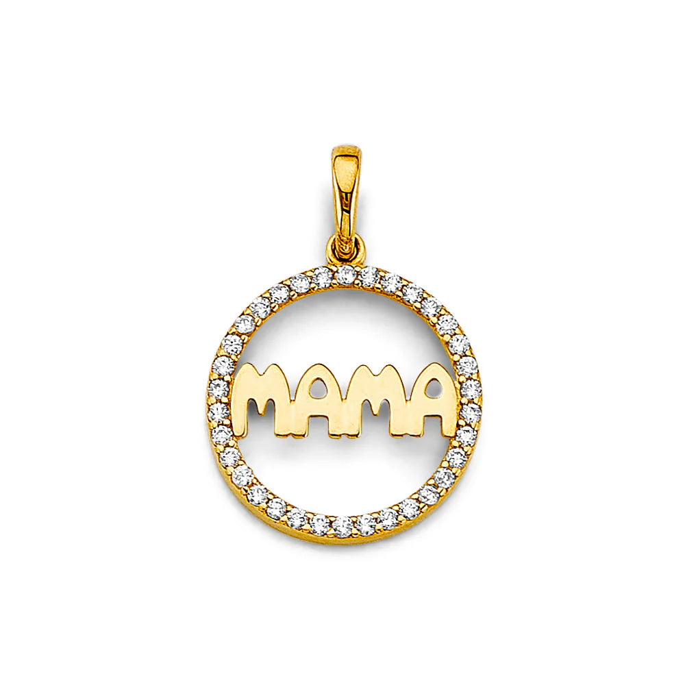 14K Yellow Gold CZ Round Mama Pendant