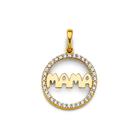 14K Yellow Gold CZ Round Mama Pendant