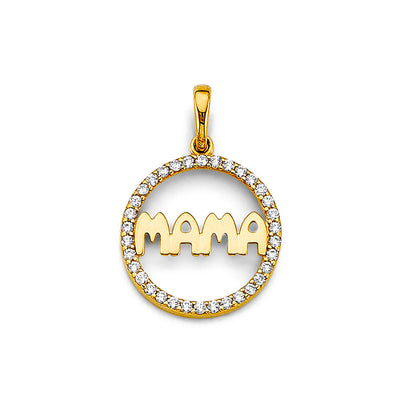 14K Yellow Gold CZ Round Mama Pendant