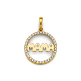 14K Yellow Gold CZ Round Mama Pendant