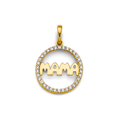 14K Yellow Gold CZ Round Mama Pendant