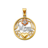 14K Tri Color Gold CZ Round Mom Pendant