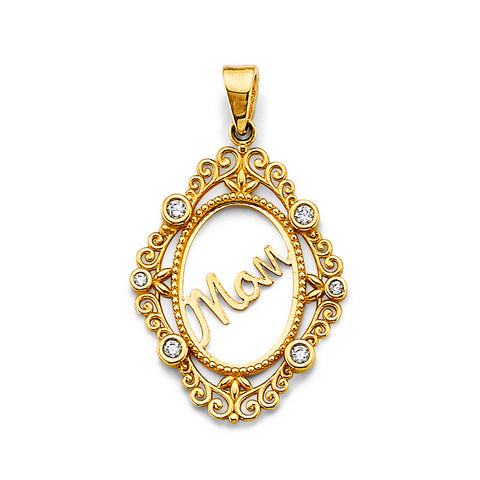 14K Two Tone Gold CZ Mom Pendant