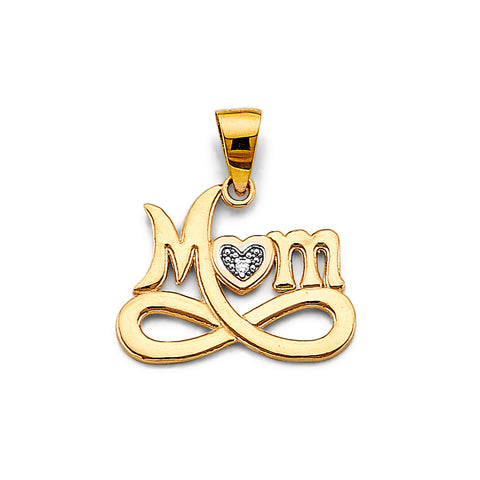 14K Yellow Gold CZ Mom Pendant