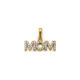 14K Yellow Gold 15mm CZ Mom Pendant