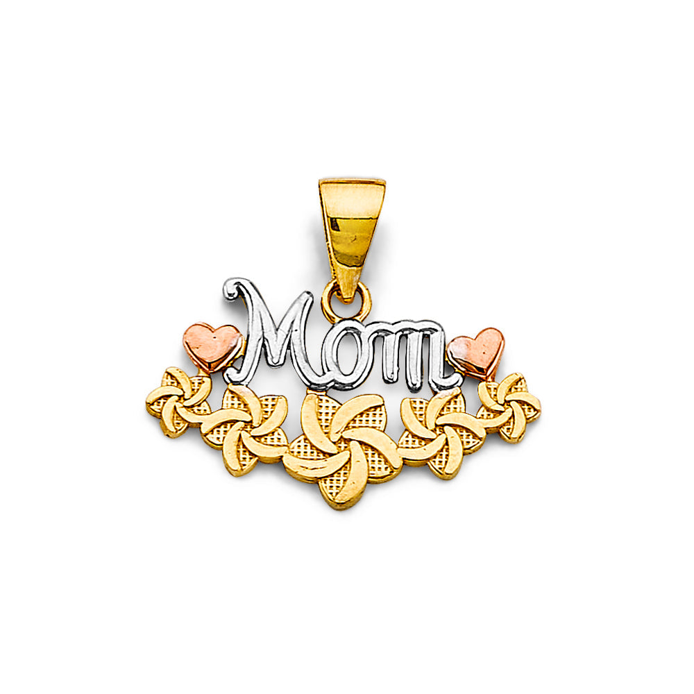 14K Tri Color Gold Mom Pendant