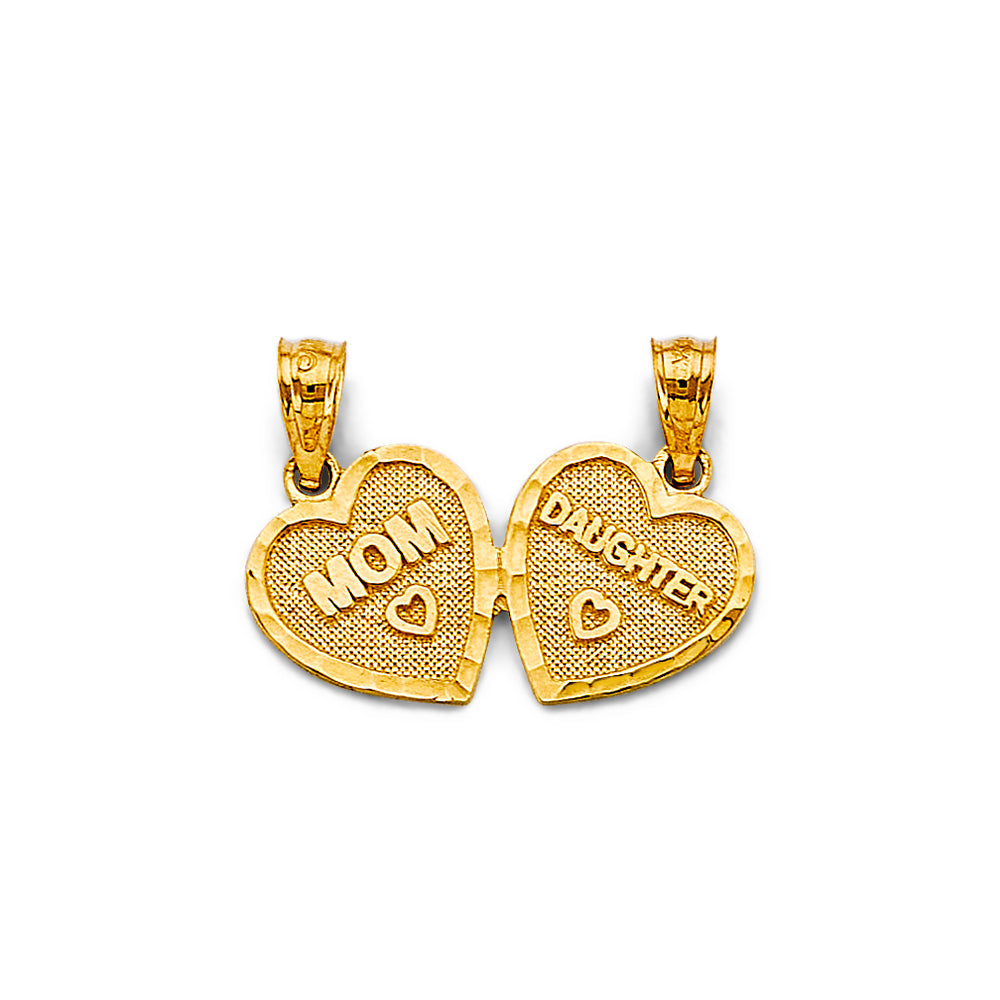 14K Yellow Gold Heart Mom And Daughter Pendant