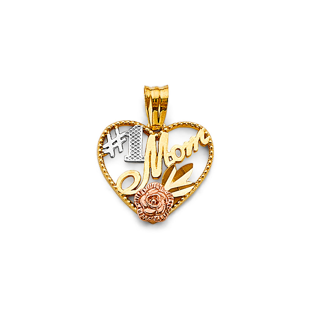 14K Tri Color Gold Heart #1 Mom Pendant