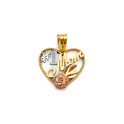 14K Tri Color Gold Heart #1 Mom Pendant