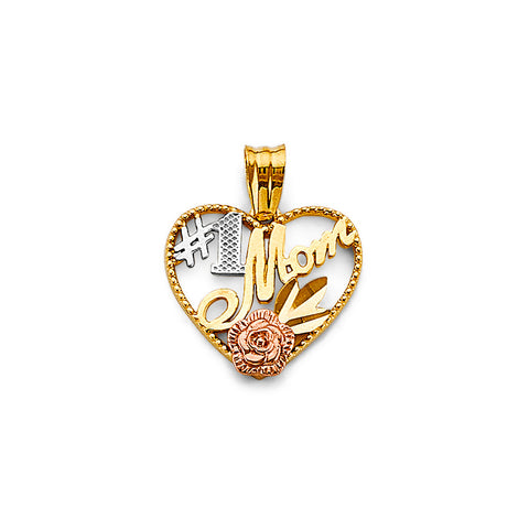 14K Tri Color Gold Heart #1 Mom Pendant