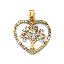 Load image into Gallery viewer, 14K Tri Color Gold CZ Heart Tree Of Life Pendant