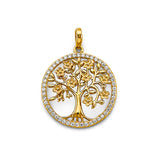 14K Two Tone Gold Round Tree Of Life Pendant