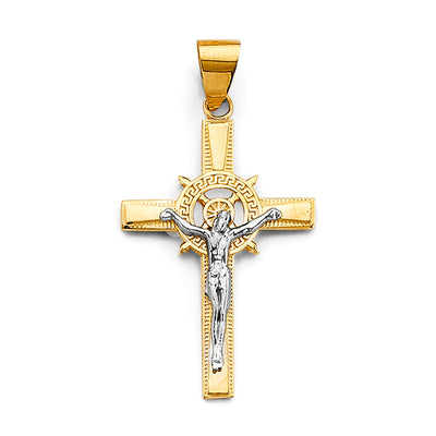 14K Two Tone Gold 18mm Greek Crucifix Cross Pendant