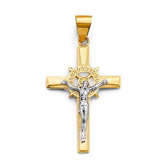 14K Two Tone Gold 18mm Greek Crucifix Cross Pendant