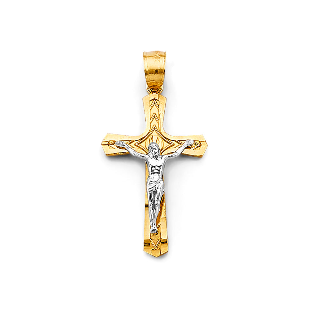 14K Two Tone Gold Crucifix Cross 15mm Pendant