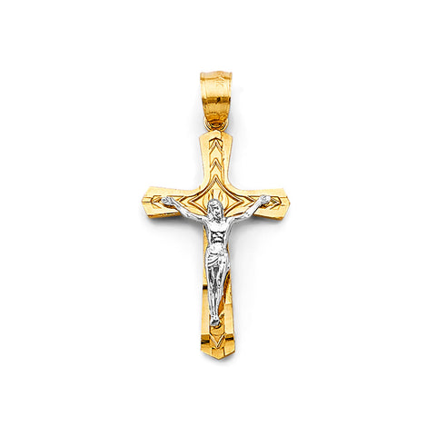 14K Two Tone Gold Crucifix Cross 15mm Pendant