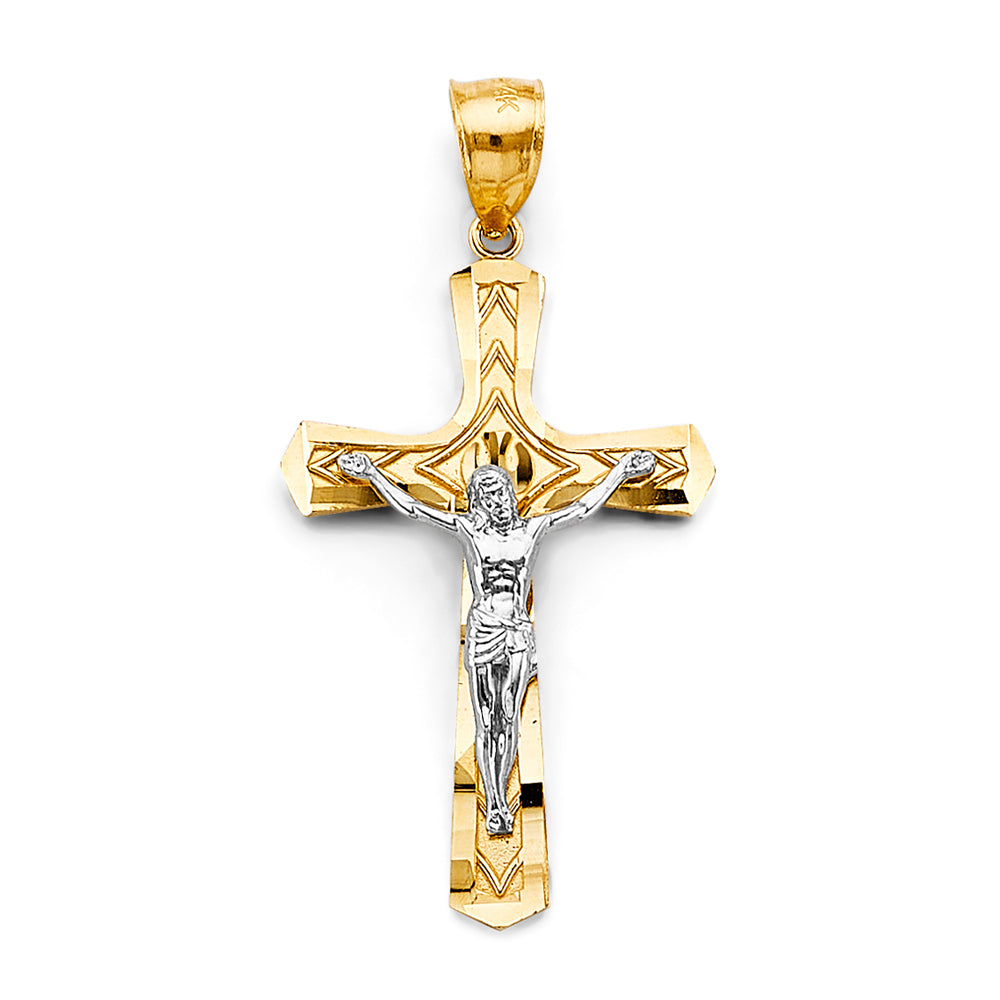 14K Two Tone Gold Crucifix Cross 20mm Pendant