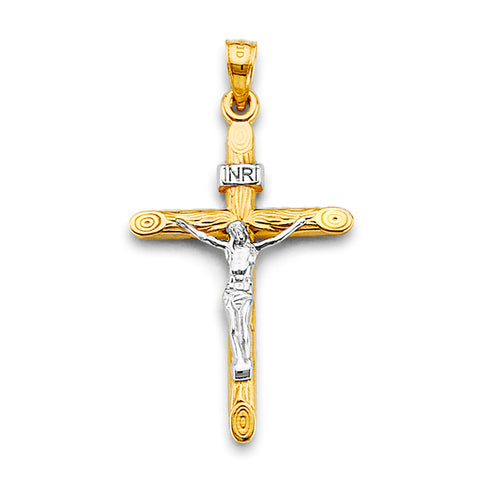 14K Two Tone Gold 20mm Crucufix Cross Pendant