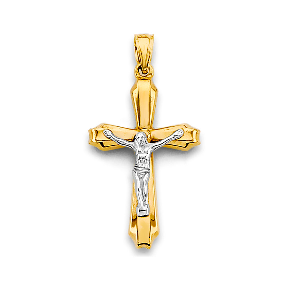 14K Two Tone Gold 15mm Crucufix Cross Pendant