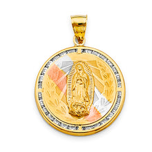 Load image into Gallery viewer, 14K Tri Color Gold Round CZ Guadalupe Pendant