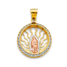 Load image into Gallery viewer, 14K Tri Color Gold 20mm Round CZ Guadalupe Pendant