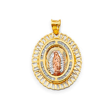 Load image into Gallery viewer, 14K Tri Color Gold Oval CZ Guadalupe Pendant