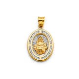 14K Two Tone Gold 15mm CZ Oval Santo Nino De Atocha Pendant