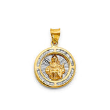 14K Two Tone Gold 17mm CZ Round Santo Nino De Atocha Pendant