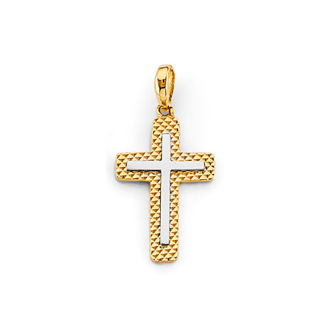 14K Two Tone Gold 12mm Cross Pendant